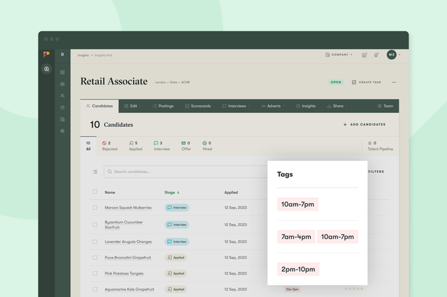 Tag candidates in Pinpoint to easily filter and search by your preferred criteria.